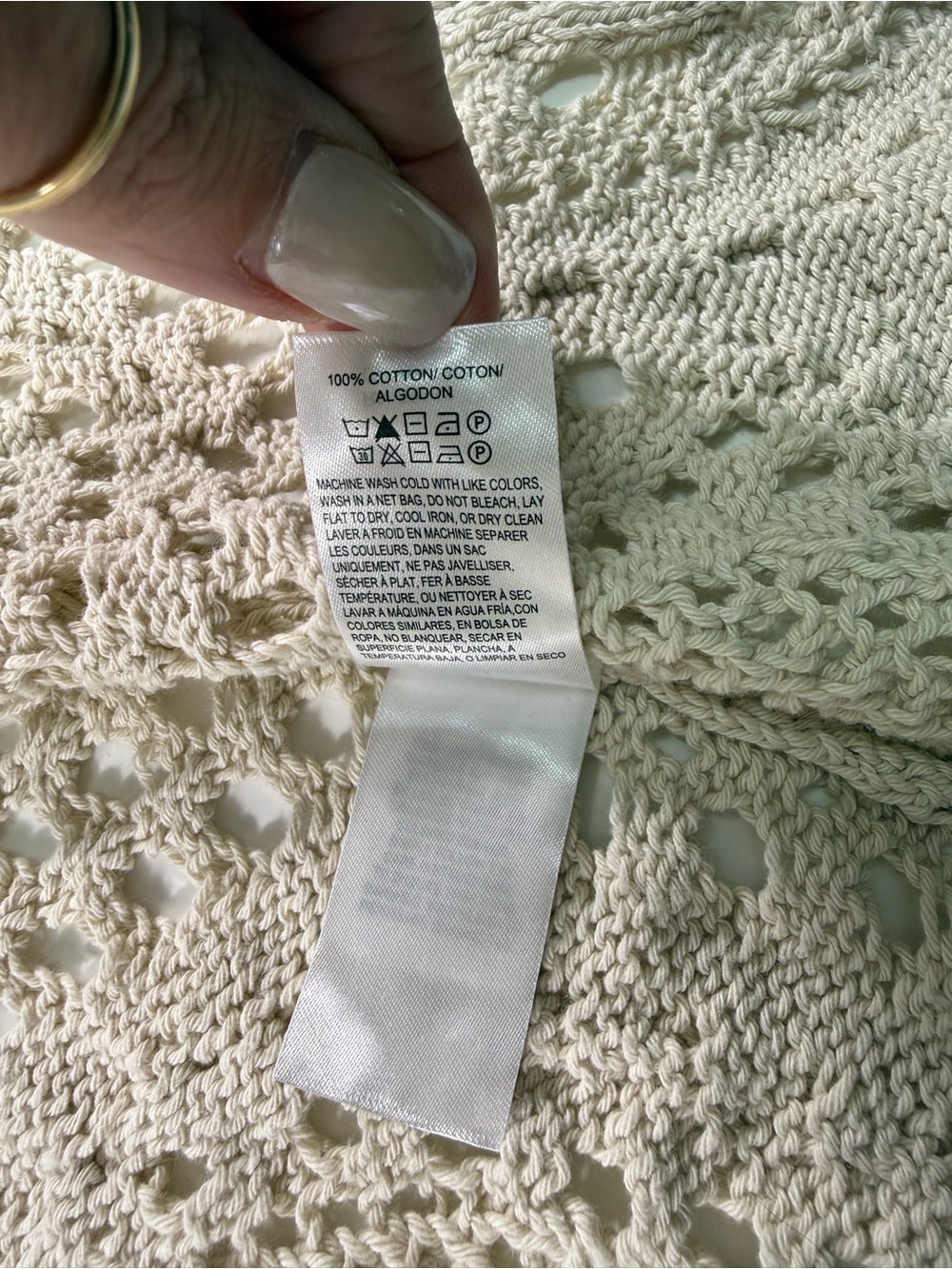 Lucky Brand 100% Cotton Openwork Crochet Knit Cardigan in Light Beige - Picture 8 of 11